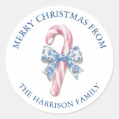 Blauw Roze Chinoiserie Toile Candy Cane Kerstmis Ronde Sticker (Voorkant)