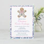 Blauw & Roze Chinoiserie Toile Gingerbread Cookie Kaart (Staand voorkant)