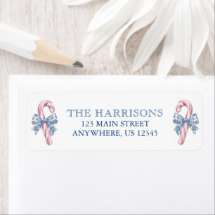Blauw & Roze Chinoiserie Toile Kerst Candy Cane Etiket