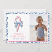 Blauw & Roze Chinoiserie Toile Kerst Candy Cane Feestdagenkaart (Voorkant)