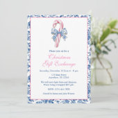 Blauw & Roze Chinoiserie Toile Kerst Candy Cane Kaart (Staand voorkant)