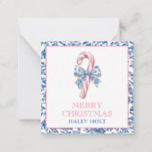 Blauw & Roze Chinoiserie Toile Kerst Candy Cane Notitiekaartje (Voorkant)