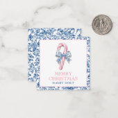 Blauw & Roze Chinoiserie Toile Kerst Candy Cane Notitiekaartje (Voorkant / Achterkant in situ)