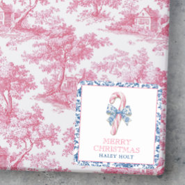 Blauw & Roze Chinoiserie Toile Kerst Candy Cane Vierkante Sticker