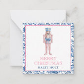 Blauw & Roze Chinoiserie Toile Kerst Notenkraker Notitiekaartje (Voorkant)