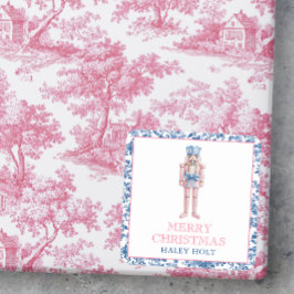 Blauw & Roze Chinoiserie Toile Kerst Notenkraker Vierkante Sticker