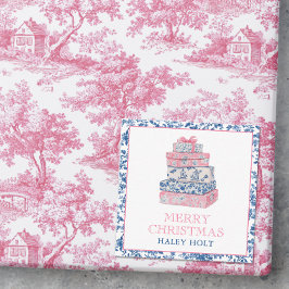 Blauw & Roze Chinoiserie Toile Kerstcadeaus Notitiekaartje
