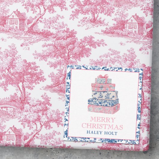 Blauw & Roze Chinoiserie Toile Kerstcadeaus Notitiekaartje