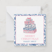 Blauw & Roze Chinoiserie Toile Kerstcadeaus Notitiekaartje (Voorkant)