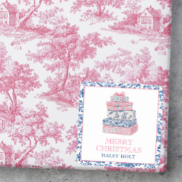 Blauw & Roze Chinoiserie Toile Kerstcadeaus Vierkante Sticker
