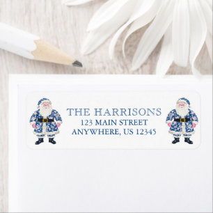 Blauw & Roze Chinoiserie Toile Kerstman Etiket