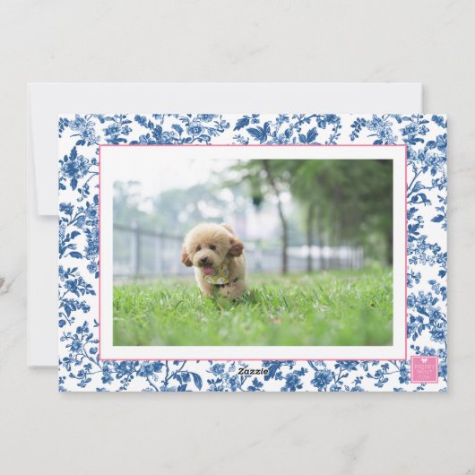 Blauw Roze Chinoiserie Toile Kerstman Foto Feestdagenkaart (Achterkant)