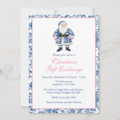 Blauw & Roze Chinoiserie Toile Kerstman Kaart (Voorkant)