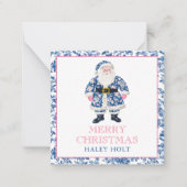 Blauw & Roze Chinoiserie Toile Kerstman Notitiekaartje (Voorkant)