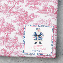 Blauw & Roze Chinoiserie Toile Kerstman Notitiekaartje