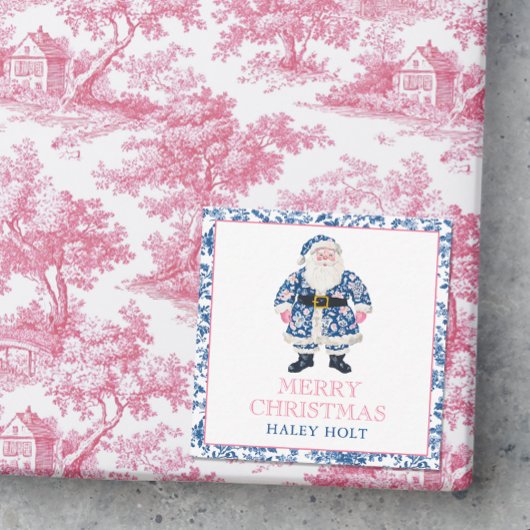 Blauw & Roze Chinoiserie Toile Kerstman Notitiekaartje