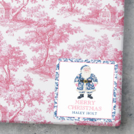 Blauw & Roze Chinoiserie Toile Kerstman Vierkante Sticker