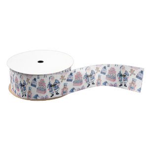Blauw & Roze Chinoiserie Toile Kerstmis Grosgrain Lint