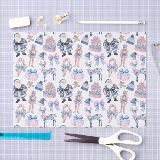 Blauw & Roze Chinoiserie Toile Kerstmis Tissuepapier (Craft)