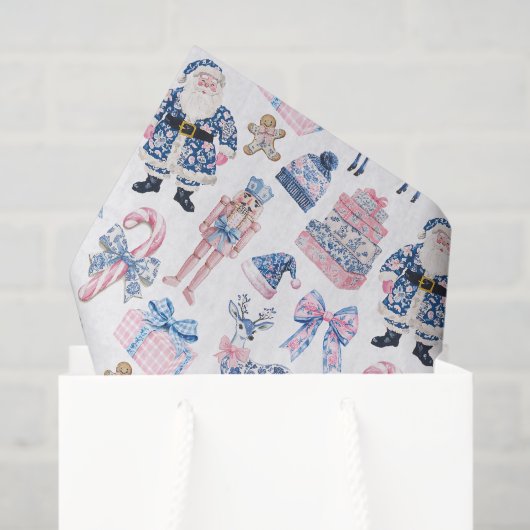 Blauw & Roze Chinoiserie Toile Kerstmis Tissuepapier (Cadeauzakje)