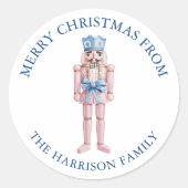 Blauw Roze Chinoiserie Toile Notenkraker Kerstmis Ronde Sticker (Voorkant)