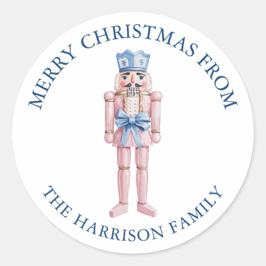 Blauw Roze Chinoiserie Toile Notenkraker Kerstmis Ronde Sticker (Voorkant)