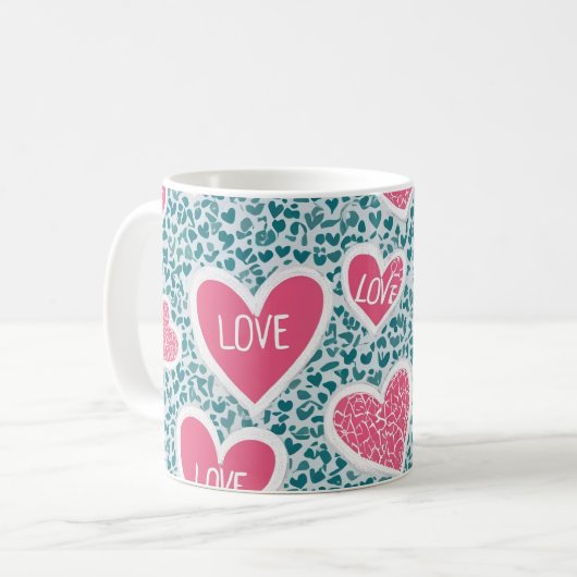 Blauw & Roze Classic Love Pattern Mok (Voorkant links)