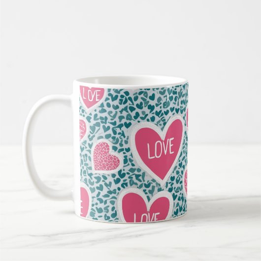 Blauw & Roze Classic Love Pattern Mok (Links)