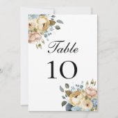 Blauw Roze Crème Bloemige Trouwtafel Nummerkaarten (Voorkant)