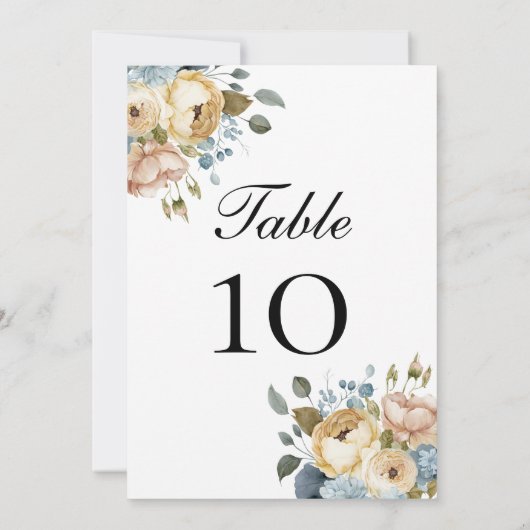 Blauw Roze Crème Bloemige Trouwtafel Nummerkaarten (Achterkant)