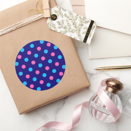 Blauw Roze Cyaan Stippenpatroon Ronde Sticker (Geschenken)
