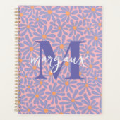 Blauw/Roze Daisy Bloemen Gepersonaliseerde Monogra Planner (Voorkant)