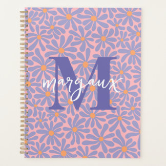 Blauw/Roze Daisy Bloemen Gepersonaliseerde Monogra Planner