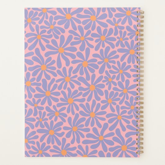 Blauw/Roze Daisy Bloemen Gepersonaliseerde Monogra Planner (Achterkant)