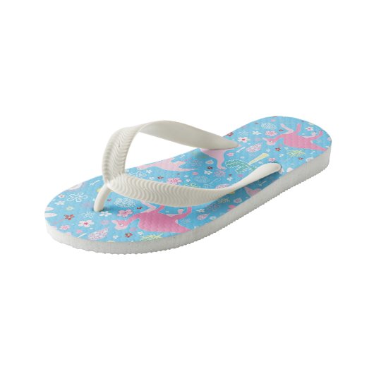 Blauw roze dinosauruspatroon kinder teenslippers (Schuin)