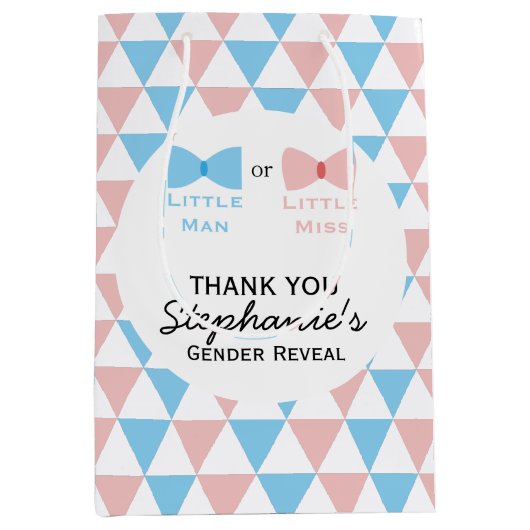 Blauw, roze driehoeken Geslacht Boog en Bow Stropd Medium Cadeauzakje (Voorkant)