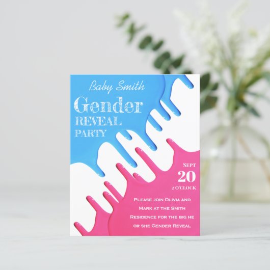 Blauw roze drift Verf Geslacht Openbaar Uitnodigin (Staand voorkant)