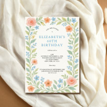 Blauw Roze Dusty Blue Floral Waterverf 60th