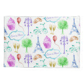 Blauw Roze Eiffeltoren Paris Waterverf Kunst Kussensloop (Achterkant-Links)