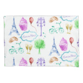 Blauw Roze Eiffeltoren Paris Waterverf Kunst Kussensloop (Voorkant-Links)