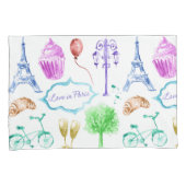 Blauw Roze Eiffeltoren Paris Waterverf Kunst Kussensloop (Voorkant-Rechts)