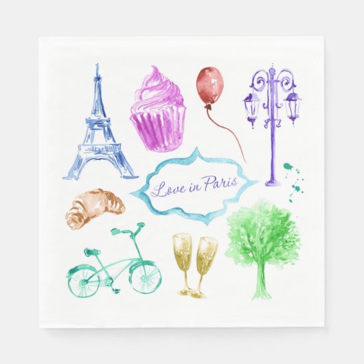Blauw Roze Eiffeltoren Paris Waterverf Kunst Servet (Voorkant)