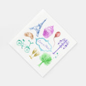 Blauw Roze Eiffeltoren Paris Waterverf Kunst Servet (Hoek)