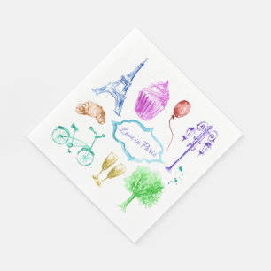 Blauw Roze Eiffeltoren Paris Waterverf Kunst Servet