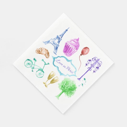 Blauw Roze Eiffeltoren Paris Waterverf Kunst Servet (Hoek)