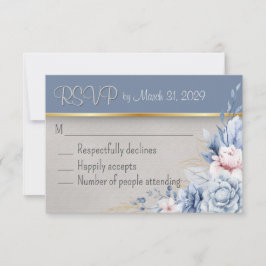 Blauw & Roze Elegantie bruiloft RSVP Kaartje