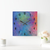 Blauw roze en geel Abstract met meerdere kleuren Vierkante Klok (Huis)
