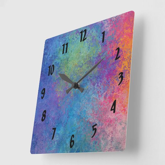 Blauw roze en geel Abstract met meerdere kleuren Vierkante Klok (Hoek)