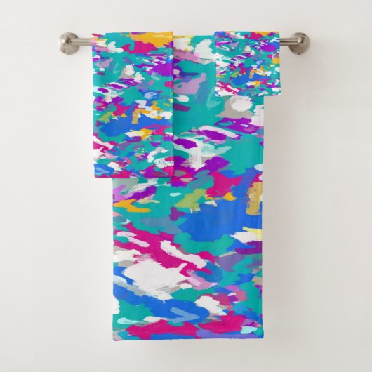 Blauw, roze en geel bad handdoek (Insitu)