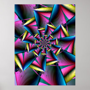 Blauw, roze en geel poster